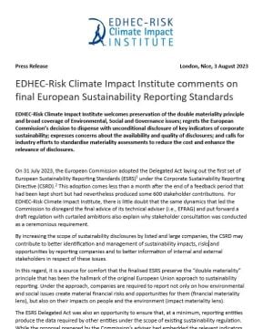 EDHEC-Risk Climate Impact Institute comments on final European Sustainability Reporting Standards.